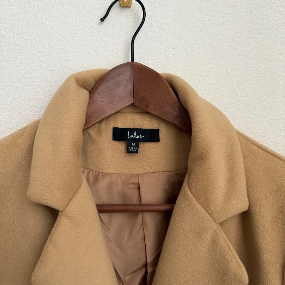 Lulus Harriet Long Double-breasted Tan Coat Brown - Size M - Picture 3 of 6